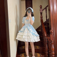 XCFREHT短款/長款 公主裙小松糕狗短辣妹連衣裙洛麗塔坎肩 藍(lán)白色(長款) XS