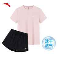 安踏速干套裝丨運動(dòng)短袖短褲兩件套女夏季冰絲跑步吸濕透氣羽毛球服