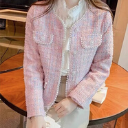 珂梵圖小香風外套女2025春季名媛氣質(zhì)感高級感粉色上衣