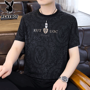 花花公子（PLAYBOY）冰絲短袖t恤男士高端燙鉆速干百搭半袖透氣圓領(lǐng)上衣服薄款體恤男 10877/036黑色 XL