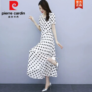 皮爾卡丹（pierre cardin）2025法式黑白波點(diǎn)連衣裙女夏雪紡高級感氣質(zhì)大碼胖MM大擺圓點(diǎn)長(cháng)裙 白色 M 【建議105斤內】