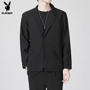 花花公子春夏休閑外套青年約會(huì )小西裝淺灰色修身墊肩西服男士時(shí)尚上衣垂感 黑色 單件西服 3XL 160-175斤