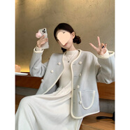 冠貿(mào)裴小香風(fēng)毛呢外套半高領(lǐng)針織連衣裙2025秋季 淺藍(lán)色外套 【單件】 L