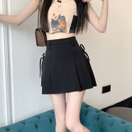 HUALIN FASHION夏季顯瘦黑半身裙大碼百褶短裙字包臀裙 黑色 XS 建議70-85斤