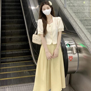 憶思減夏季韓版2025新款時(shí)尚寬松百搭短款方領(lǐng)休閑紐扣泡泡袖純色襯衫女 杏色襯衫 M