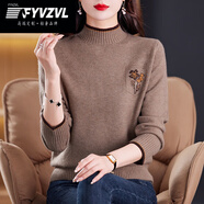 FYVZVL秋冬新款100%羊毛衫女減齡時(shí)尚中領(lǐng)毛線衣中年老媽短款針織打底衫 咖色 L 建議80-105斤