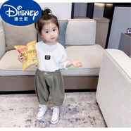 迪士尼（Disney）女童新款休閑短袖套裝女寶寶洋氣t恤韓版九分垮褲兩件套 白色套裝 100 建議身高85-95厘米