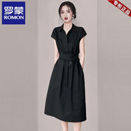 羅蒙（ROMON）真絲緞面垂感連衣裙子女裝夏季2025新款氣質收腰法式polo領襯衫裙 石墨色 L 尺碼偏小建議拍大一碼