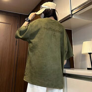 hiui刺繡夏季短袖T恤男2025新款潮牌美式圓領(lǐng)體恤情侶寬松ins百搭半袖 綠色 M 【推薦95-115斤】