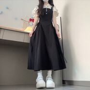 酈狼兩件/套裝學院風甜美減齡收腰顯瘦過膝背帶連衣裙女學生+白 主圖款 S