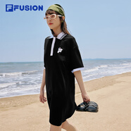 FILA FUSION斐樂潮牌女子連衣裙夏時(shí)尚寬松簡(jiǎn)約POLO領(lǐng)連身裙 深黑-BK XL （175/92A/XL）