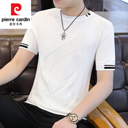 皮爾卡丹（pierre cardin）冰絲t恤男2025夏季新款潮牌針織短袖百搭休閑上衣服半袖體恤男裝 1788白色/升級版 M 適合90-110斤