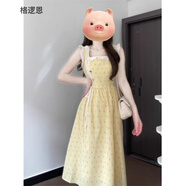 格邏恩（GELUOEN）小飛袖波點印花連衣裙夏天女2025年新款學(xué)生顯瘦甜美小清新A字裙 黃色 均碼 【可備注碼數(shù)】
