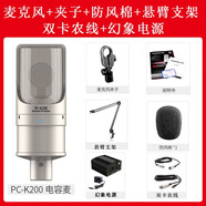 Takstar/得勝PCK200專業(yè)電容麥克風(fēng)聲卡直播錄音唱歌K歌48v話筒 電源套餐二幻想電源+懸臂支架套