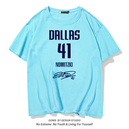 GIOIO獨行俠諾維斯基簽名款41號短袖T恤男女潮夏籃球運動(dòng)寬松純棉半袖 1085簽名41-短袖淺藍 4XL