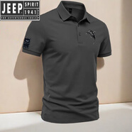 JEEP SPIRIT夏季新款純棉翻領(lǐng)POLO衫短袖男士T恤刺繡美式休閑時(shí)尚百搭體恤衫 深灰色 L 建議100-120斤