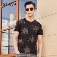 斯得雅（STAVA）圓領字母印花短袖男士夏季T恤23260591S 40黑色 XL (175)