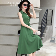 淳咪娜名媛連衣裙女夏顯瘦中長(cháng)款過(guò)膝棉裙子明星同款小香風(fēng)女士顯瘦棉麻 綠色  2XL - 116-130斤