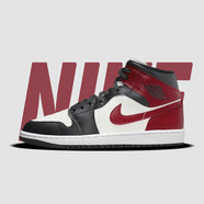 耐克（NIKE）【潮】Air Jordan aj1板鞋女子新款中高幫透氣休閑運動(dòng)耐磨籃球鞋 BQ6472-160（黑紅） 35.5