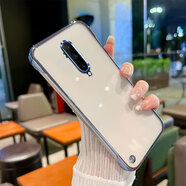 怡峪一加7tpro手機殼HD1910亞克力散熱硬殼透明無邊框電鍍防摔簡約極簡風超薄商務(wù)新款小清新保護套潮 一體電鍍硬殼無邊框【遠峰藍】 一加7TPro(大孔)【單殼+屏幕膜】