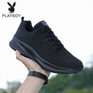 花花公子（PLAYBOY PHYSICAL）男鞋子夏季透氣網(wǎng)面休閑運動爸爸鞋百搭軟底休閑旅游鞋防滑男款 黑色 40  標準運動碼