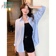 Halo Queen長(zhǎng)袖襯衫女寬松慵懶風(fēng)中長(zhǎng)款學(xué)生上衣外套白色休閑襯衣女H52S052