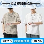 森馬圓領(lǐng)短袖T恤男夏2025新款潮流百搭夏季速干印花寬松休閑體恤衫 J803杏色+J810白色（2條裝） 常 L 【120-140斤】