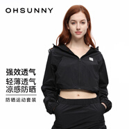 OhSunny防曬衣女春夏休閑運(yùn)動(dòng)短外套防紫外線戶外連帽防曬服 星夜黑 M