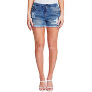 YMI女式 Dream 高腰牛仔慢跑短褲帶系帶, 深色水洗牛仔色 深色水洗牛仔色 Small
