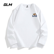 GLM白色長(zhǎng)袖t恤男春秋季重磅男裝打底衫純棉吸汗寬松大碼男士衣服