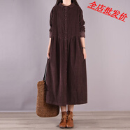 【特價(jià)】撿漏專(zhuān)柜牛貨撤柜女復古燈芯絨連衣裙休閑寬松條絨襯衫長(cháng) 棕色（少量現貨） XL【建議125-145斤】