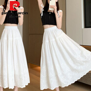 皮爾卡丹（pierre cardin）刺繡蕾絲新款205鏤空蛋糕高腰百搭顯瘦小個(gè)子白色半身裙長(cháng)裙裙子 白色 【高#優(yōu)質(zhì)內襯】今年流行的 XL 建議125-140