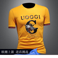 OLOMM歐洲站短袖T恤男潮牌個(gè)性重工刺繡字母夏季新款修身半袖打底衫男 刺繡小蜜蜂#黃色 M