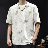 摘星少年重磅提花破洞潮牌短袖t恤男士夏季2025新款大碼衣服上衣體恤 白色 2XL 合適160-180斤