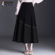 啄木鳥(niǎo)（TUCANO）羊·毛針織格子半身裙女秋冬新款高腰中長(cháng)款a字裙加厚顯瘦大擺長(cháng) 卡其色格子 L 105-120斤