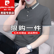 皮爾卡丹短袖T恤男士夏季polo冰絲衫翻領(lǐng)男士新款帶領(lǐng)子純重磅100%純真棉 特價(jià)抗皺boy官方店旗艦S5017 碳灰 2XL 145-160斤