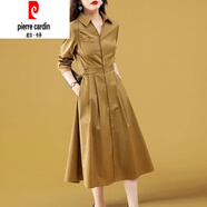 皮爾卡丹（pierre cardin）正式場合連衣裙2025新款秋裝女裝中長款氣質(zhì)長袖秋季通勤襯衫裙子 卡其色 XL (建議110-120斤 高品質(zhì))