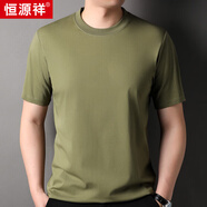 恒源祥短袖t恤男女同款中青年圓領(lǐng)純色柔軟舒適休閑簡約透氣情侶款棉T 軍綠 M 170/48/105