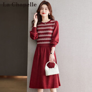 拉夏貝爾（La Chapelle）針織連衣裙女裝新款2025年秋冬裙小個子氣質(zhì)中長款裙子 酒紅色 均碼 【建議95-145斤左右】