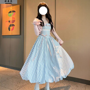 詩丹蕊學(xué)院風(fēng)甜美可愛格紋吊帶花苞裙女夏季2025新品款百搭粉色連衣裙子 格子長裙 均碼 【可備注碼數(shù)】