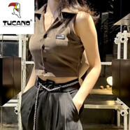 啄木鳥（TUCANO）夏季超短款吊帶背心女辣妹爵士舞外穿泰酷辣妹時尚領(lǐng)打底上衣 咖色 S  建議[60-75斤內(nèi)]