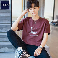 TEEK純棉短袖t恤男生潮流衣服 2025夏季上衣青年時尚印花休閑百搭男裝 HSQ31梅紫色 M