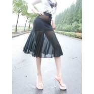 新款性感高腰半身裙無(wú)內襯燕尾裙網(wǎng)紗透視長(cháng)裙包臀A字裙純欲 黑色 均碼  建議90-140斤