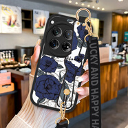 渡方舟適用一加Ace3/2Pro手機殼新款腕帶支架1+ace2斜挎長(cháng)掛繩簡(jiǎn)約輕奢花朵鏡頭全包硅膠軟殼保護套 一加ACE2PRO【黑色-魅藍花卉】