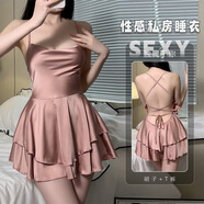 唯美紗性感私房睡衣低胸氣質(zhì)女家居服法式收腰顯瘦吊帶裙 玫瑰金 均碼