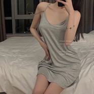 FHHUABD睡衣女夏季韓版性感睡裙中長(cháng)款短袖大碼吊帶連衣裙露背寬松家居服 灰色交叉裙 2XL 【140-155斤】