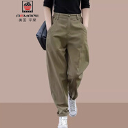 AEMAPE2025春秋季新款女士小腳哈倫褲工裝褲蘿卜休閑褲九分寬松直筒褲子 軍綠色 L (105-115斤拍)