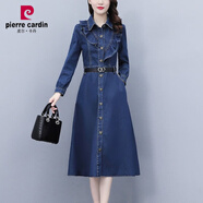 皮爾卡丹（pierre cardin）牛仔連衣裙女士2022秋裝新款女裝牛仔裙氣質時尚裙子春秋款 牛仔藍 2XL 120-130斤