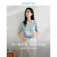 茵曼（INMAN）索羅納涼感條紋短袖t恤女裝輕薄2025夏季新款針織衫上衣 藍色【好評返現(xiàn)】 M