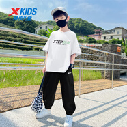 特步童裝男童速干短袖長(cháng)褲套裝2025春夏新款兒童運動(dòng)服中大童夏裝 速干白T+ 夏季冰爽彈彈褲2655 150 cm 【適合身高145-155cm】